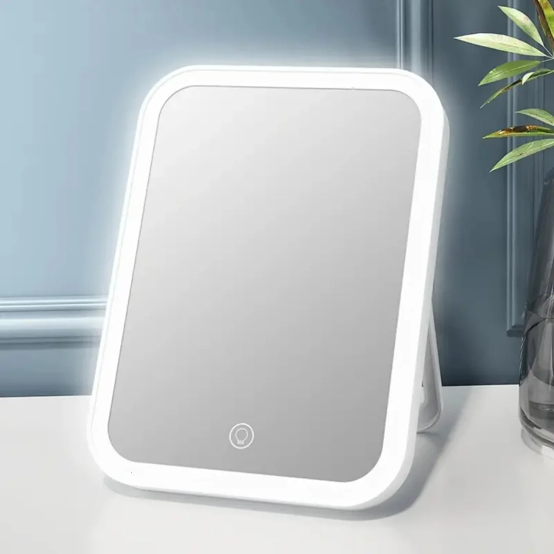 LED Makeup Mirror Touch Screen 3 Light Portable Standing Folding Vanity Mirror 5X Magnifying Compact Cosmetics Mirror 250103