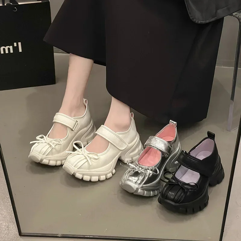 Women Casual Silver Platform Ballet Shoes Thick Sole Sneakers Summer Fashion Single Shoes Woman Platform Mary Jane Pumps 250103