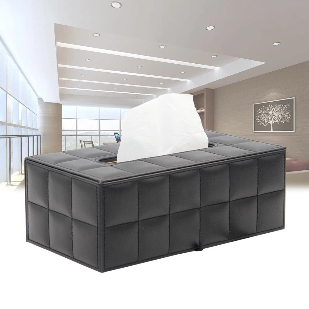 Black Leather Tissue Box Rectangular Paper Holder Car Line Grid Tissue Box Case Living Room Napkin Container Organizer Holder 241231 - view 5