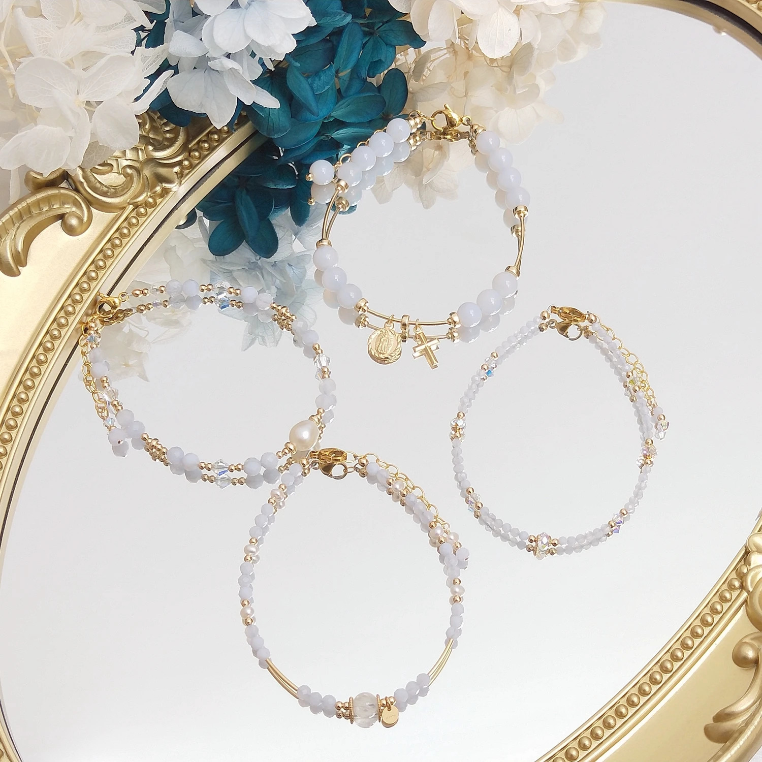 Lii Ji Blue Lace Agate Bracelet Natural Stone 2-6mm 14K Gold Filled Charm Bracelet Handmade Jewelry 250102