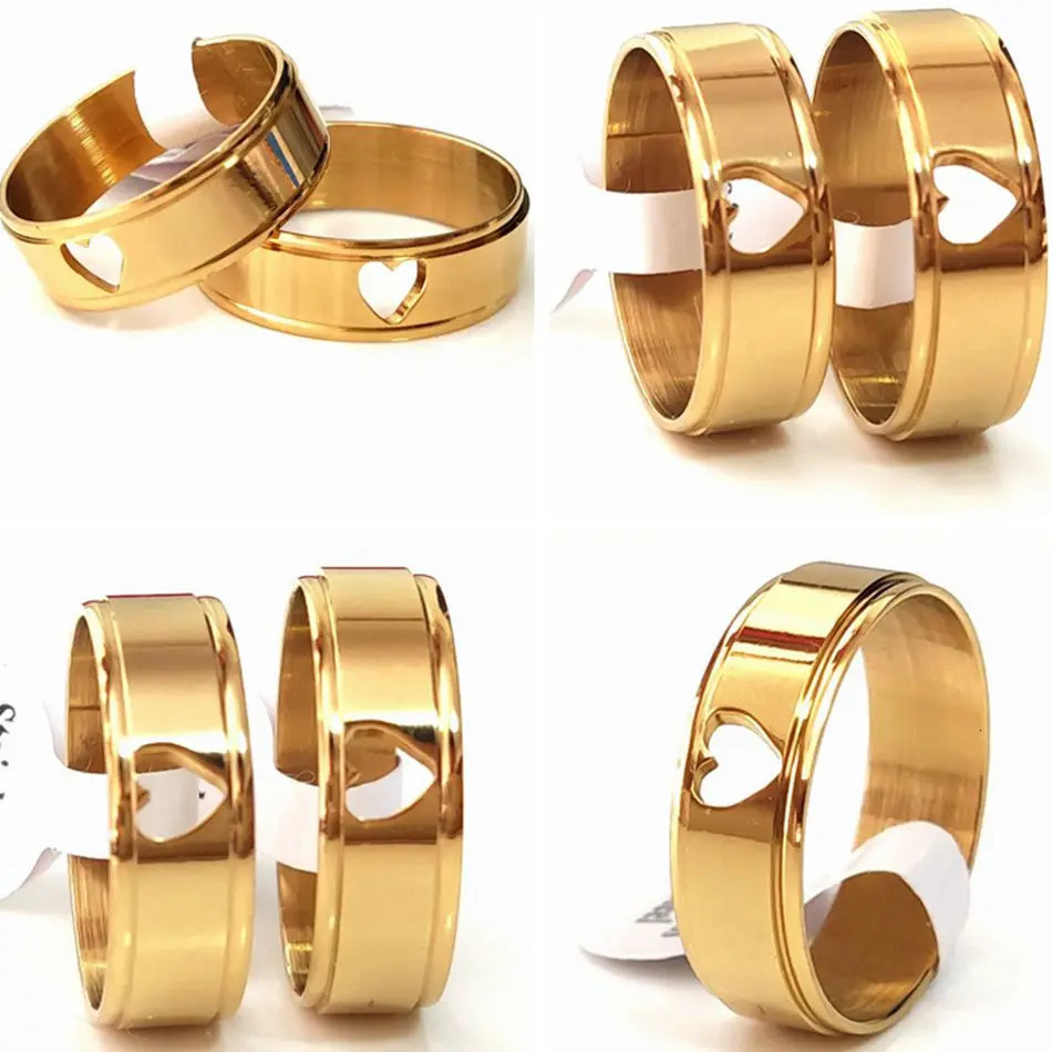 36pcs/lot Stainless Steel 2 Color Hollowed Out Heart Rings Trendy Lovers Jewelry Couples Gift 250103