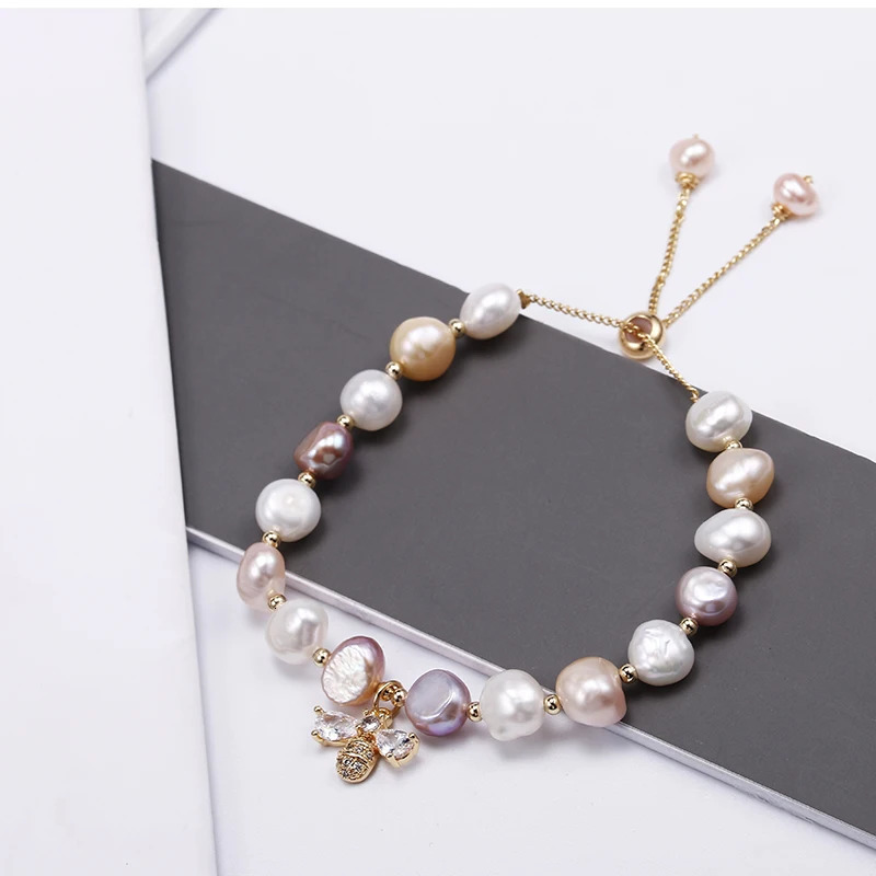 Designer's Natural Freshwater Pearl Filled Sweet Bee Crystal Women's Bracelet Jewelry Women's Valentine's Day Birthday Gift