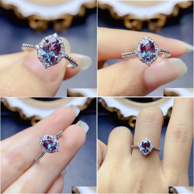 Ring Vintage Unique Oval Alexandrite Engagement 925 Sterling Silver Halo Stone Bridal Wedding For Women Drop Delivery Jewelry Dhc21 R250425