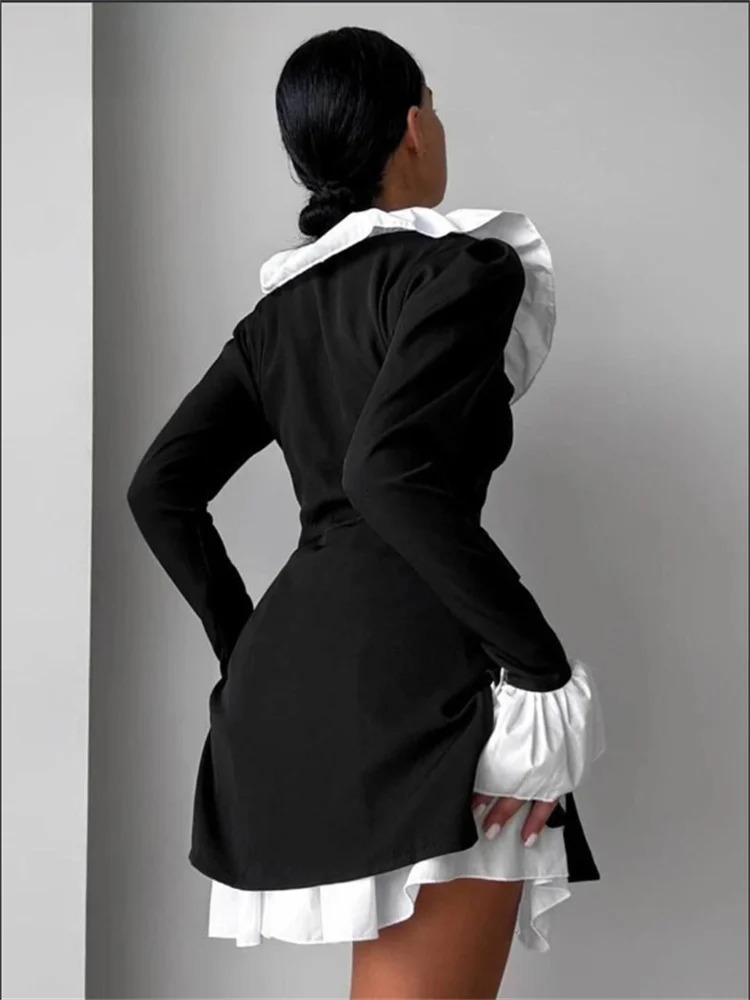 Tossy Ruffled Elegant Pocket Dress Female Pocket Shirts 2 Piece-Set Commute Clothes Autumn Patchwork Dress Women Contrast Dress 250103