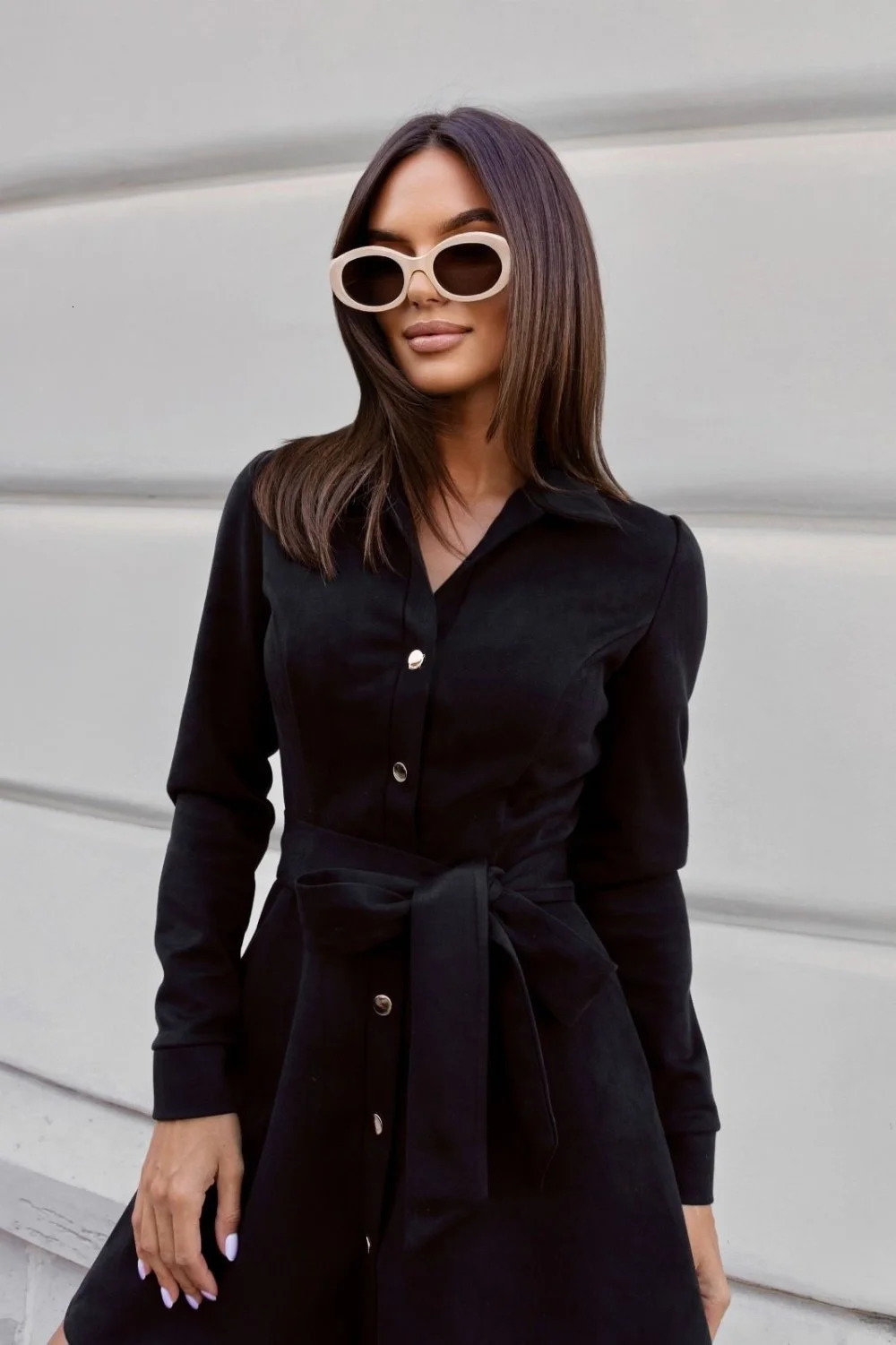 2025 Spring/Summer Womens Mini Dress with Long Sleeves Collar Single Chest Elegance Womens Sexy Dress Womens Dress 250103