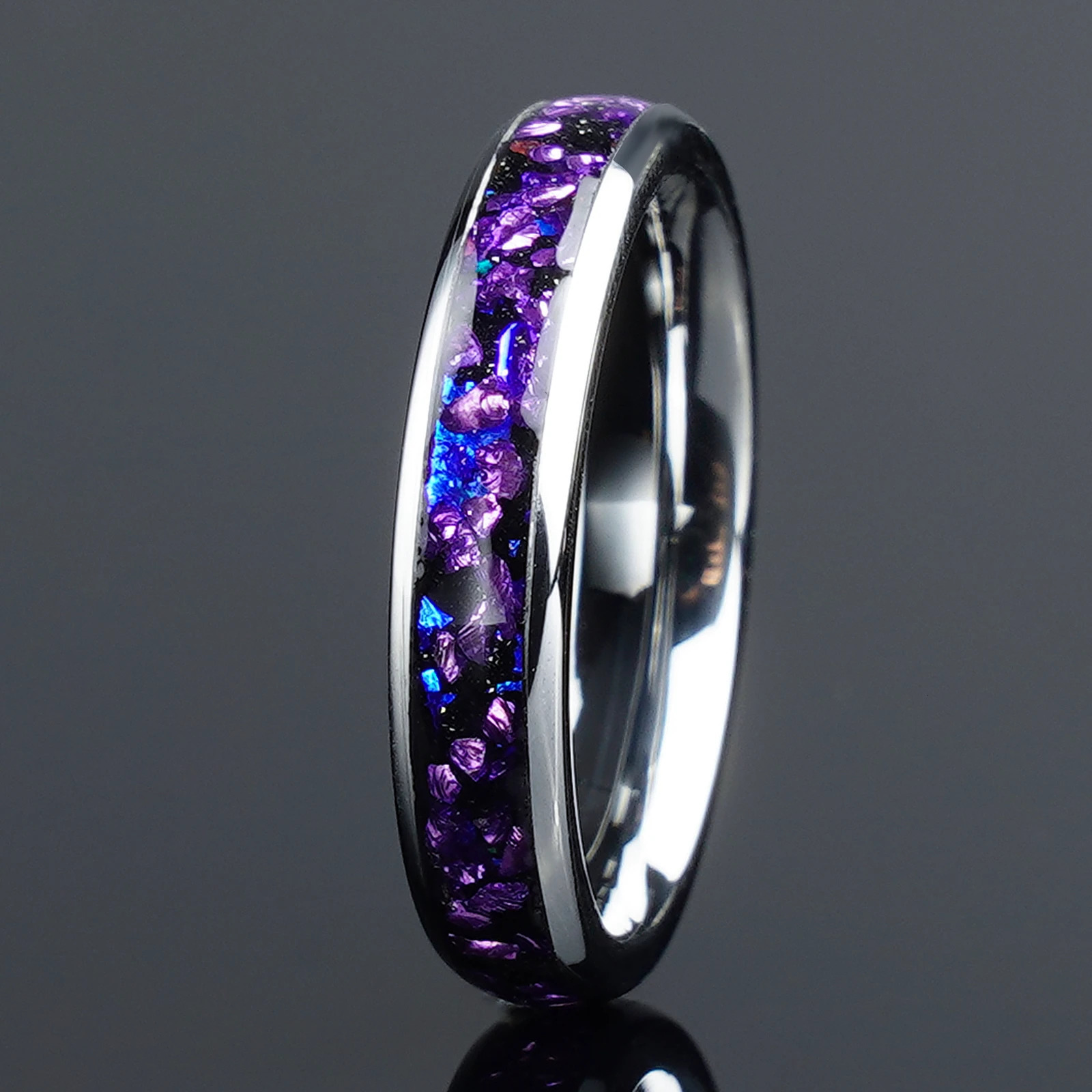 4/8mm Nebula Amethyst Silver Couple set Tungsten Ring Wedding Engagement Band For Him And Her 250103