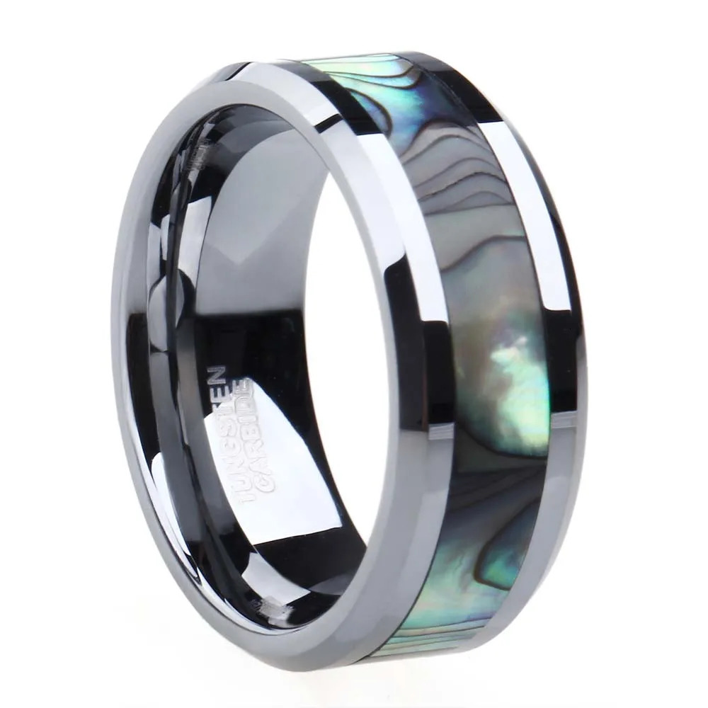 Some 6mm 8mm Ring For Couple Tungsten Ring Abalone Shell Wedding Engagement Ring Lovers Jewellery alliance anel boho 250103