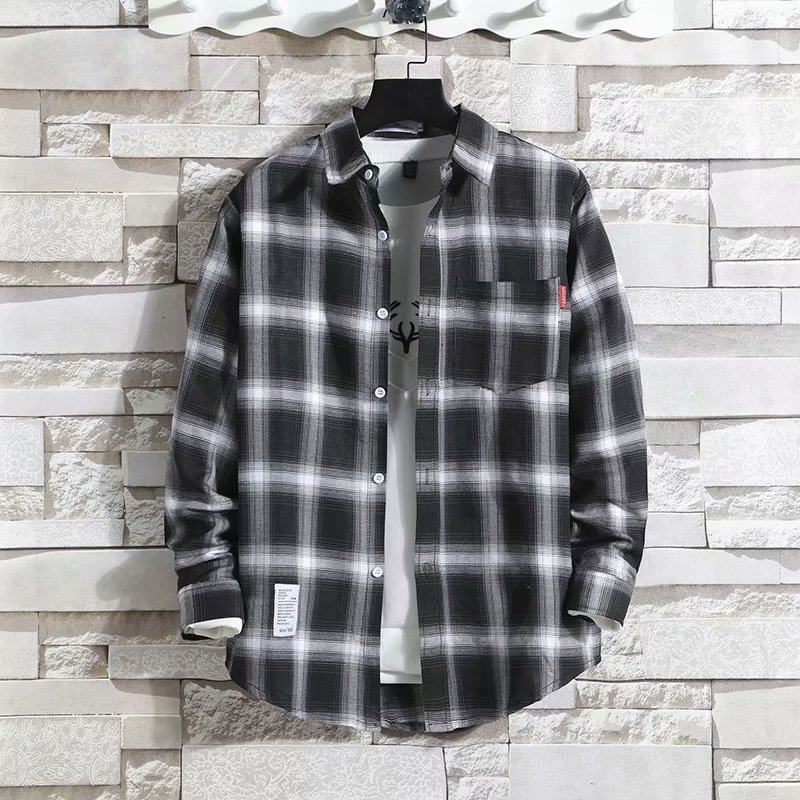 Spring and autumn ins Plaid Shirt Mens long sleeve Korean fashion inch thin casual versatile shirt coat