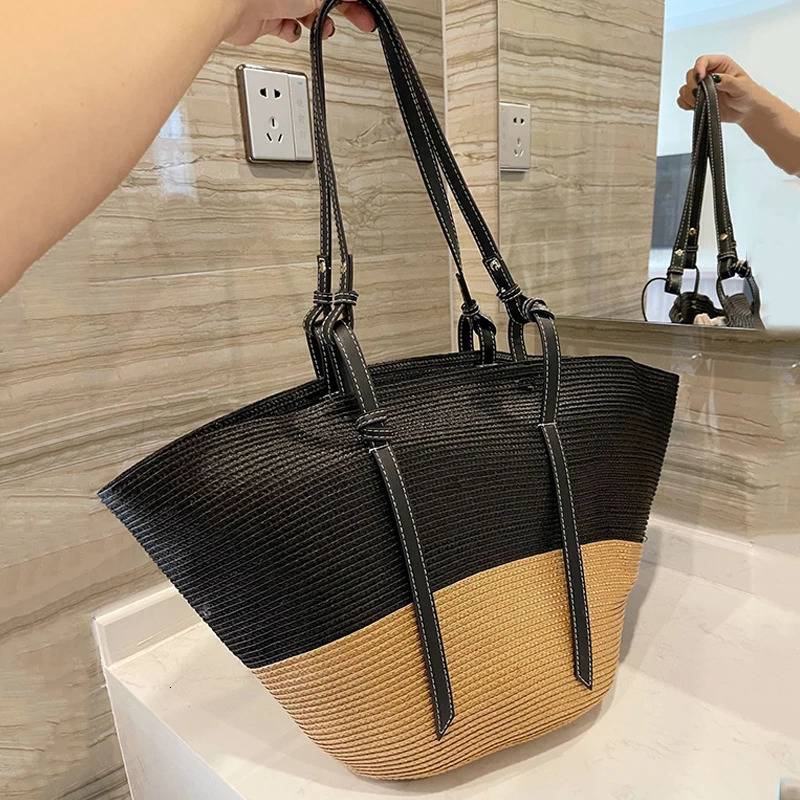 Large Capacity Beach Shopping Bags Rattan Woven Shoulder Bag Women Handmade Straw Handbags Summer Travel Bag 250102