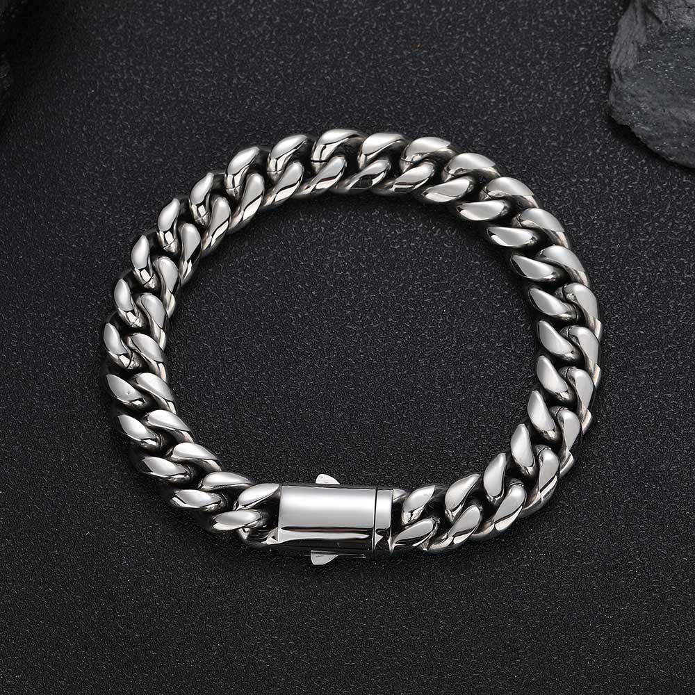 Hip Hop High Quality Cuban Chain Bracelet Jewelry 18K Gold Plated Solid Stainless Steel Spring Clasp No Fade Jewelry