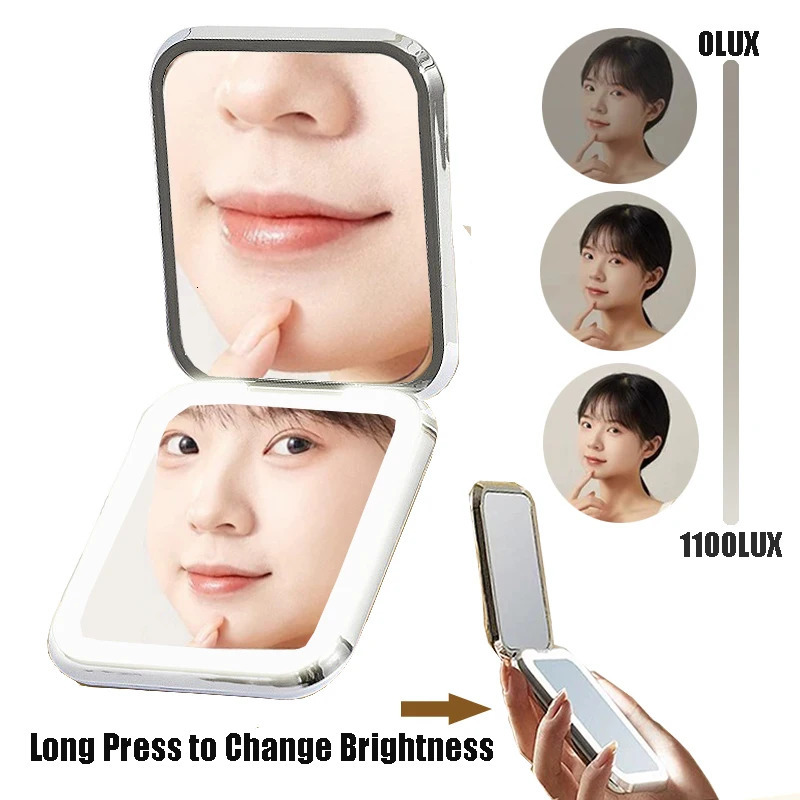 Galaxy Folding Make Up Mini Mirror with LED Light 5X Magnifying Small Pocket Portable Travel Cosmetic Mirrors with Type-C Cable 250103
