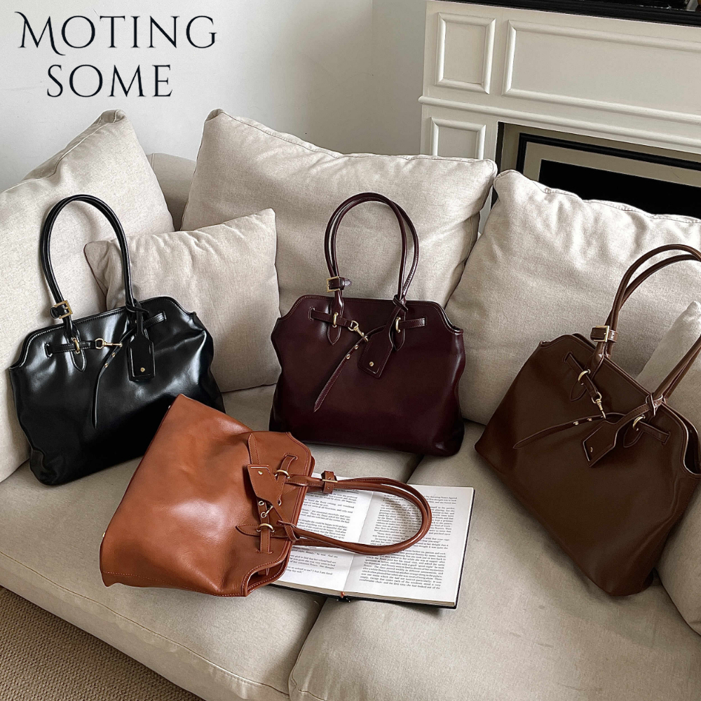Motingsome Natural Cowhide Skin Roomy Women Shoulder Designer Bag Fashion French Style Chic Lady Casual Tote