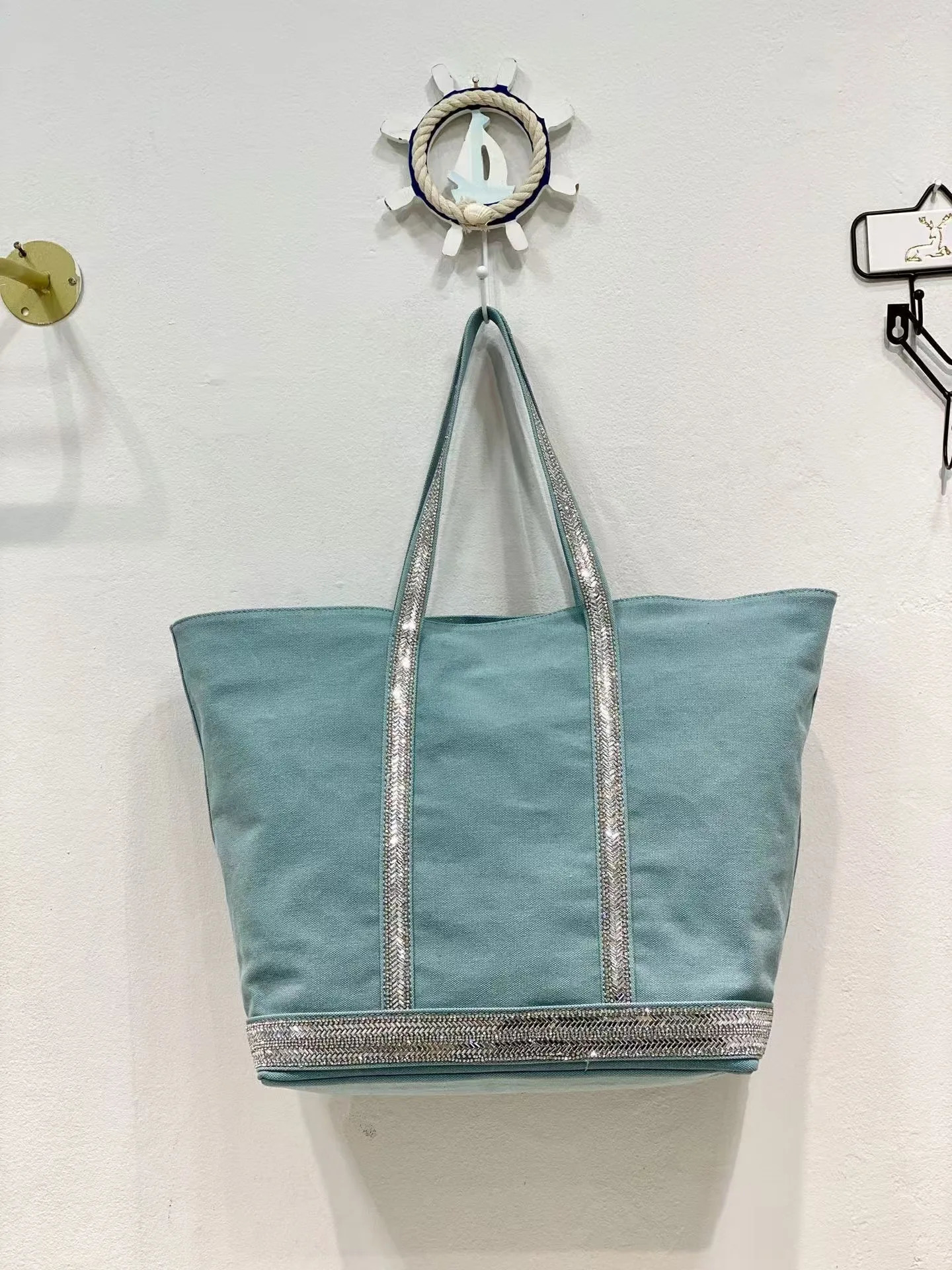 Women Handbag Korean Version Fashion Rhineston Large Capacity Tote Bag Contrast Color Retro Shoulder Bag 250102