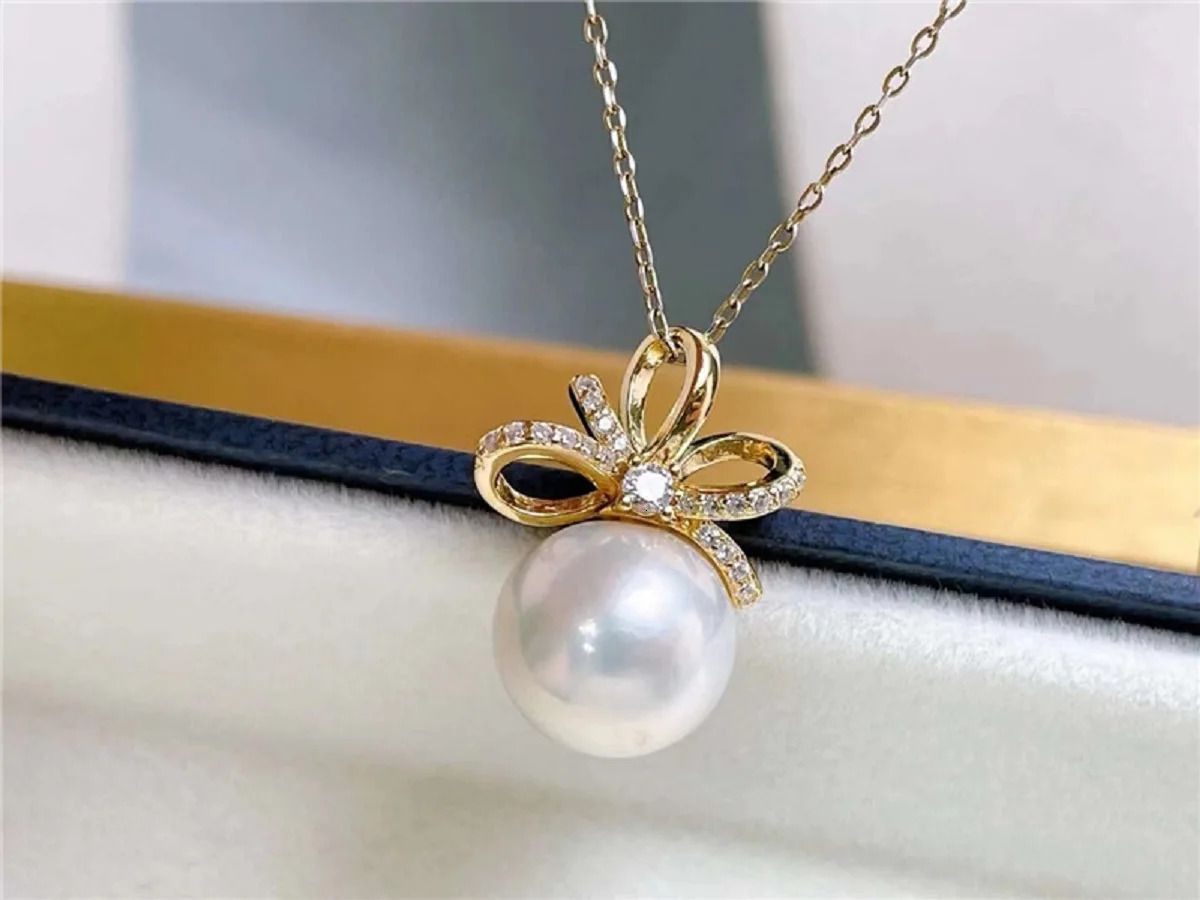 orgeous AA 10-9mm South sea 18K gold-plated bow style pearl pendant earring set 250102