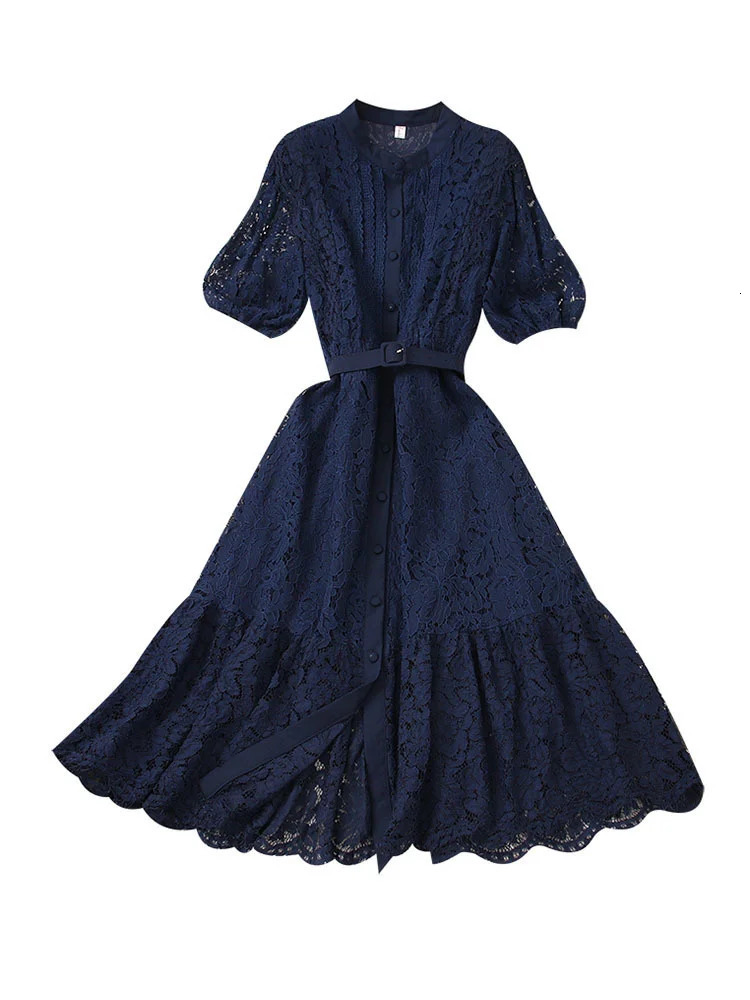 XFPV Sweet Style Y2K Long Dresse For Women Hook Flower Hollow Single-breasted High Waist Dresses Spring Summer 2025 SM5538 250103