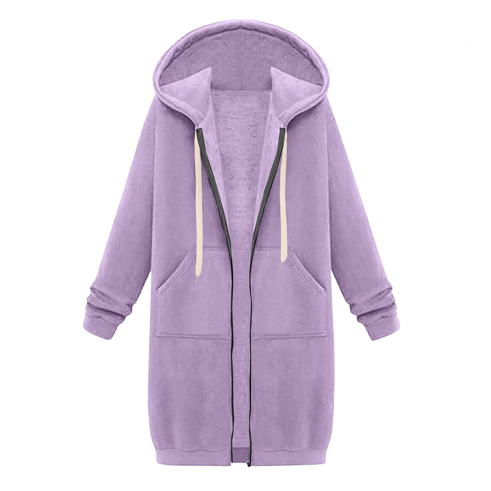 Womens Zip Up Hoodies Oversized Fleece Long Tunic Sweatshirts Casual Sleeve Fall Hoodie Pockets Solid Coat 250103