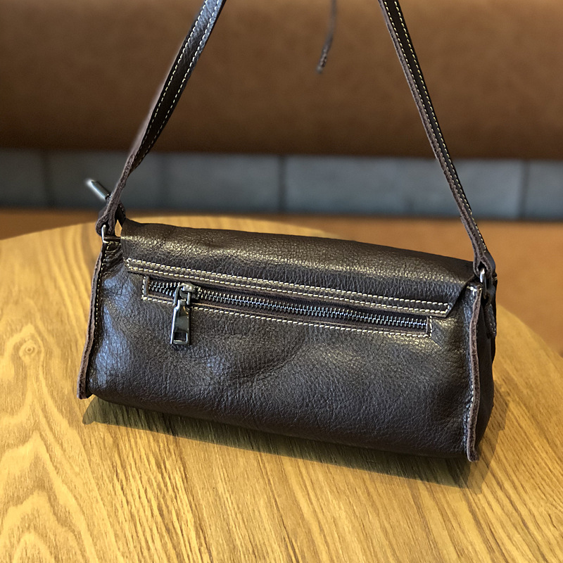 2025 new genuine leather crossbody Korean version Sen series square toe layer cowhide women's simple shoulder small bag