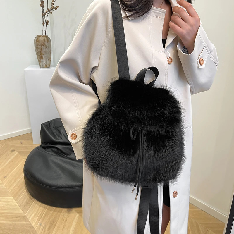 Plush Fashion Backpacks Rabbit Fur Student Sweet Womens Bags on Sale Solid Soft Fashion Backpacks 250102