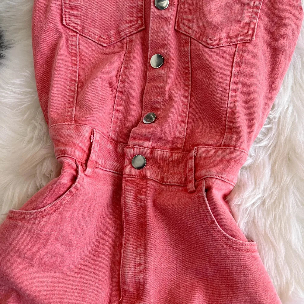 Neploe Vintage Turn-down Collar Sleeveless Bodysuit Korea High Waist Elegant Jumpsuit Safari Style Denim Straight Ropa Mujer 250103