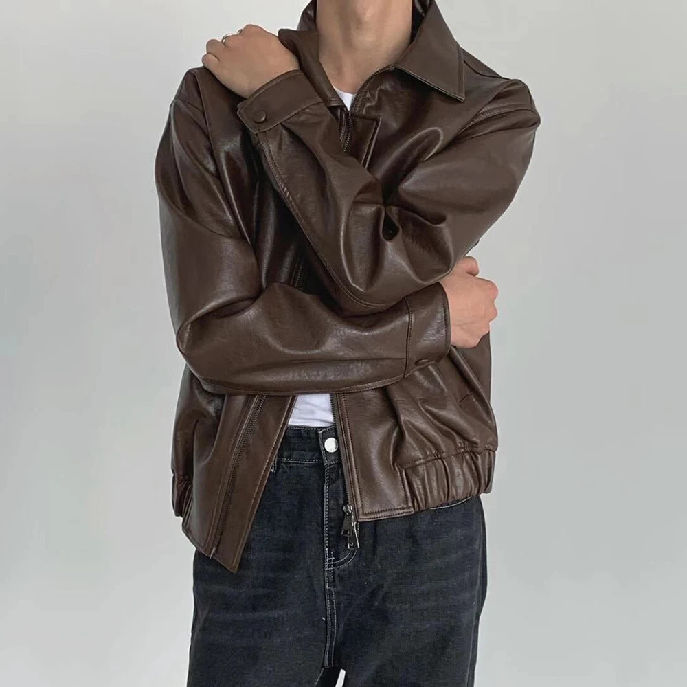 Mens Autumn And Winter Retro Leather Casual Loose Short Leather Jacket MenS Handsome And Elegant British Jacket Tops 250103