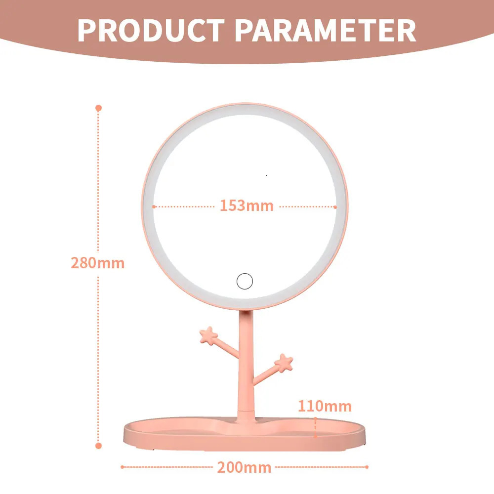 LED Makeup Mirror With Light Ladies Storage Makeup Lamp Desktop Vanity Mirror Round Shape Cosmetic Mirrors Women Christmas Gifts 250103
