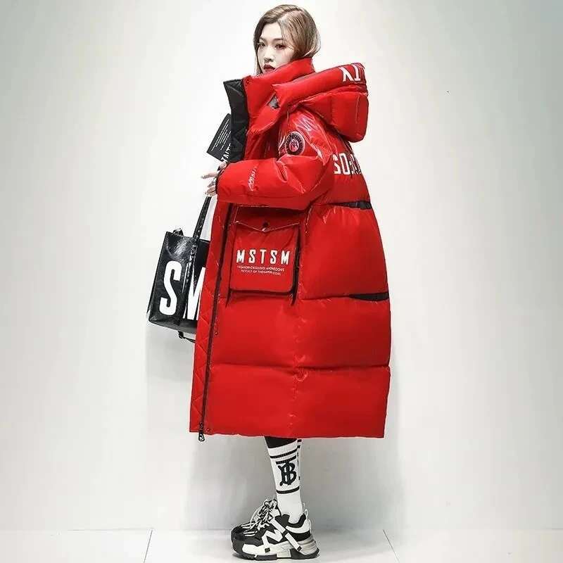Winter Hooded X-Long 90% White Duck Coat Women Glossy Waterproof Thick Loose Outerwear Warm Parka Snow Down Jacket
