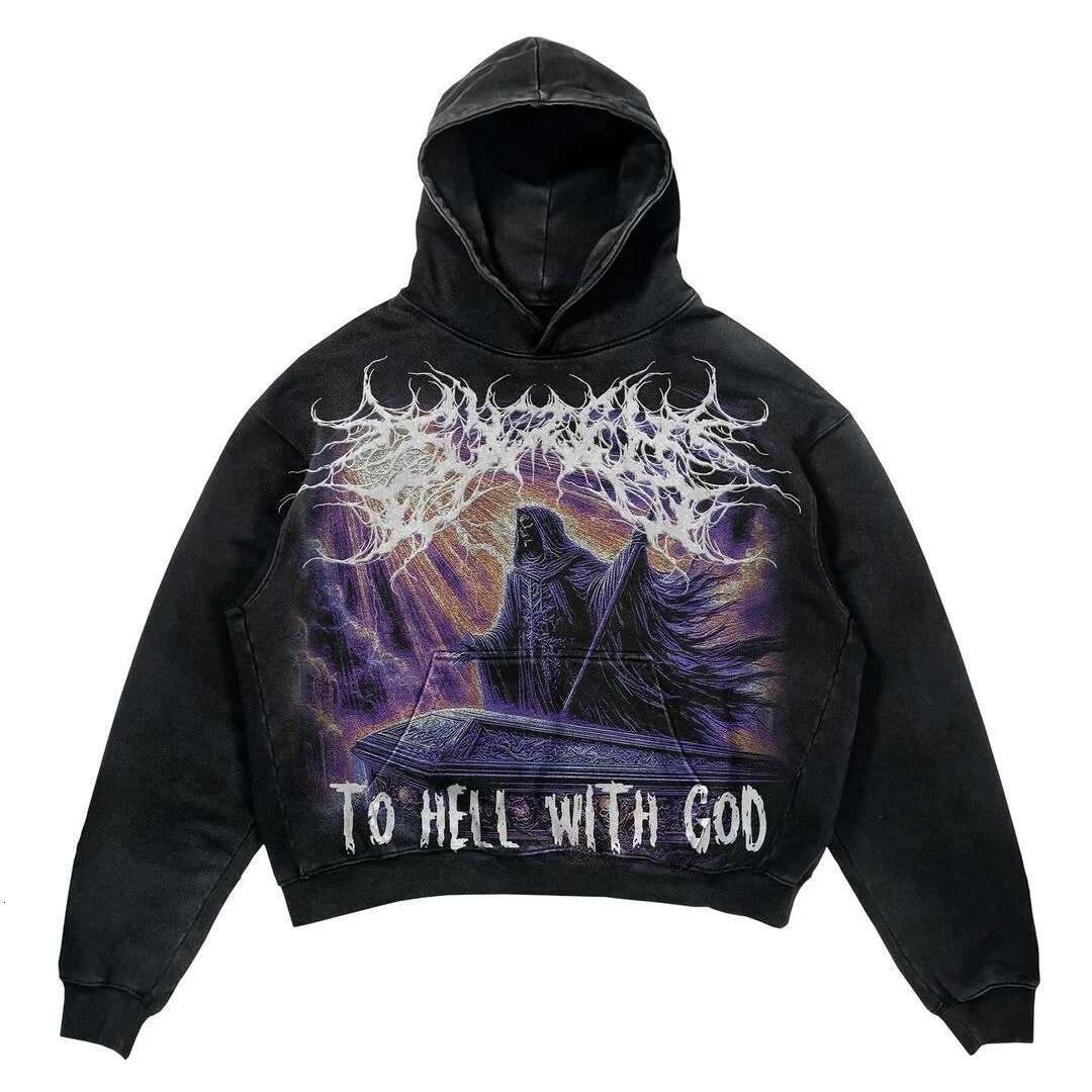 Distressed Silhouette Long-Sleeved Printed Slogan Loose Hooded Sweatshirt For Men And Women Autumn Couple Hoodies