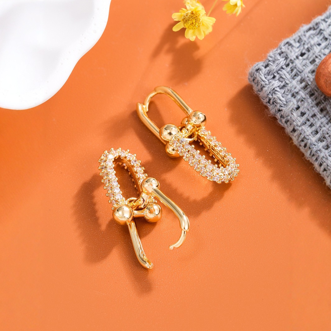 Women designer earrings U-shape horseshoe buckle earrings Diamond earrings high end Fashion Elegant luxury earrings Stud Gold Silver Jewelry designer party