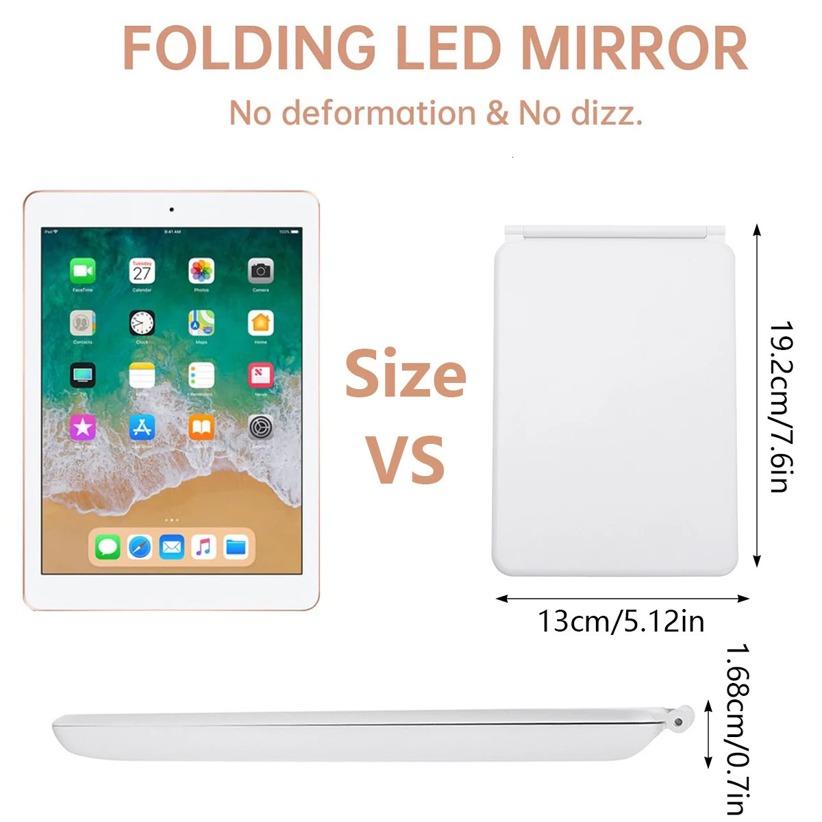 Folding Travel Mirror with 80 LEDs Ultra Thin Makeup Mirror Dimmable Touch Screen USB Rechargeable Portable for Makeup 250103