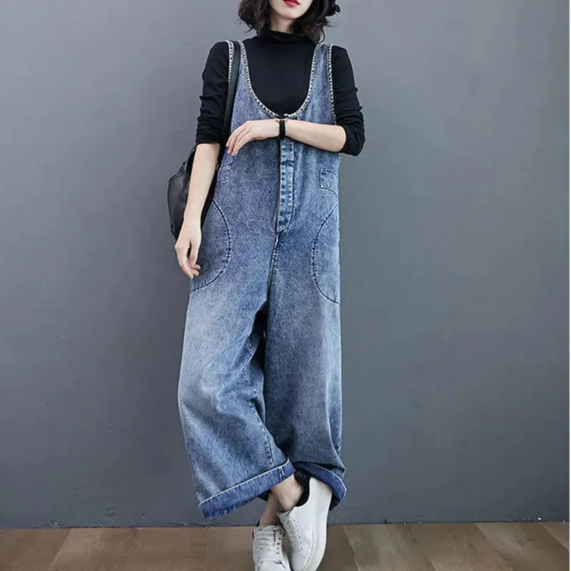 Denim Strap Pants For womens Streetwear 2025 Spring/summer Loose Wide leg Long Jeans Fashion Casual Student Denim Jumpsuit 241230