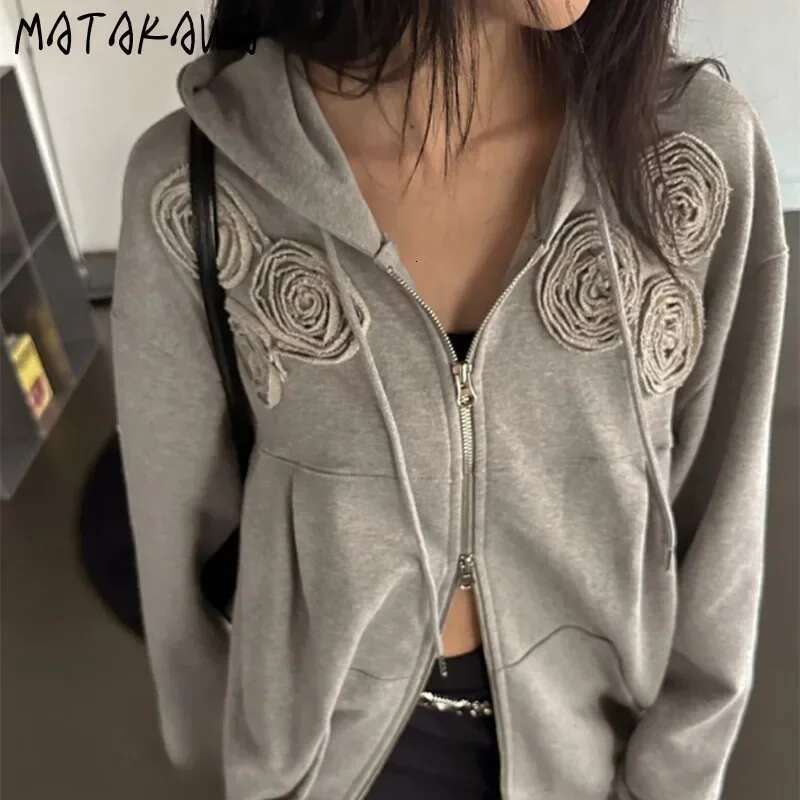 Matakawa Y2k 3D Wers Hoodies Women Tops Spring Autumn Zipper Vintage Sweatshirts Korean Fashion Streetwear Sudaderas