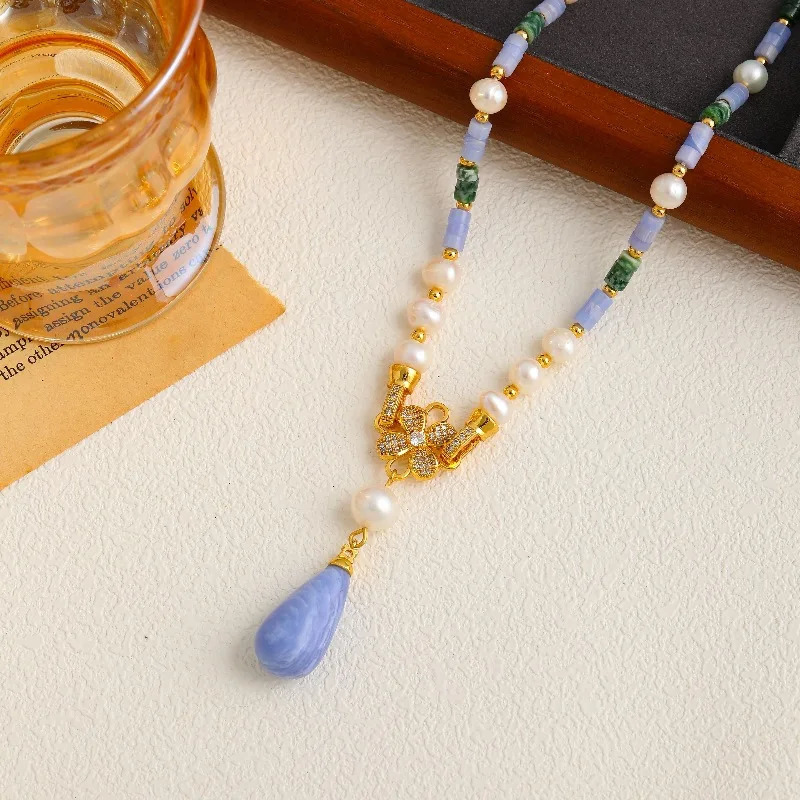Vintage necklace earrings Jade natural fresh water pearl vintage jewelry necklace set 250102