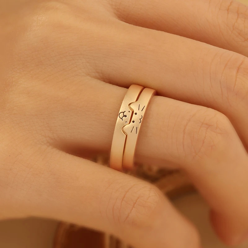 Handcrafted puppy kitten Cute Cat Dog S925 Sterling Silver Mens Womens Couple Rings Engraved Wedding Engagement Gift 250103