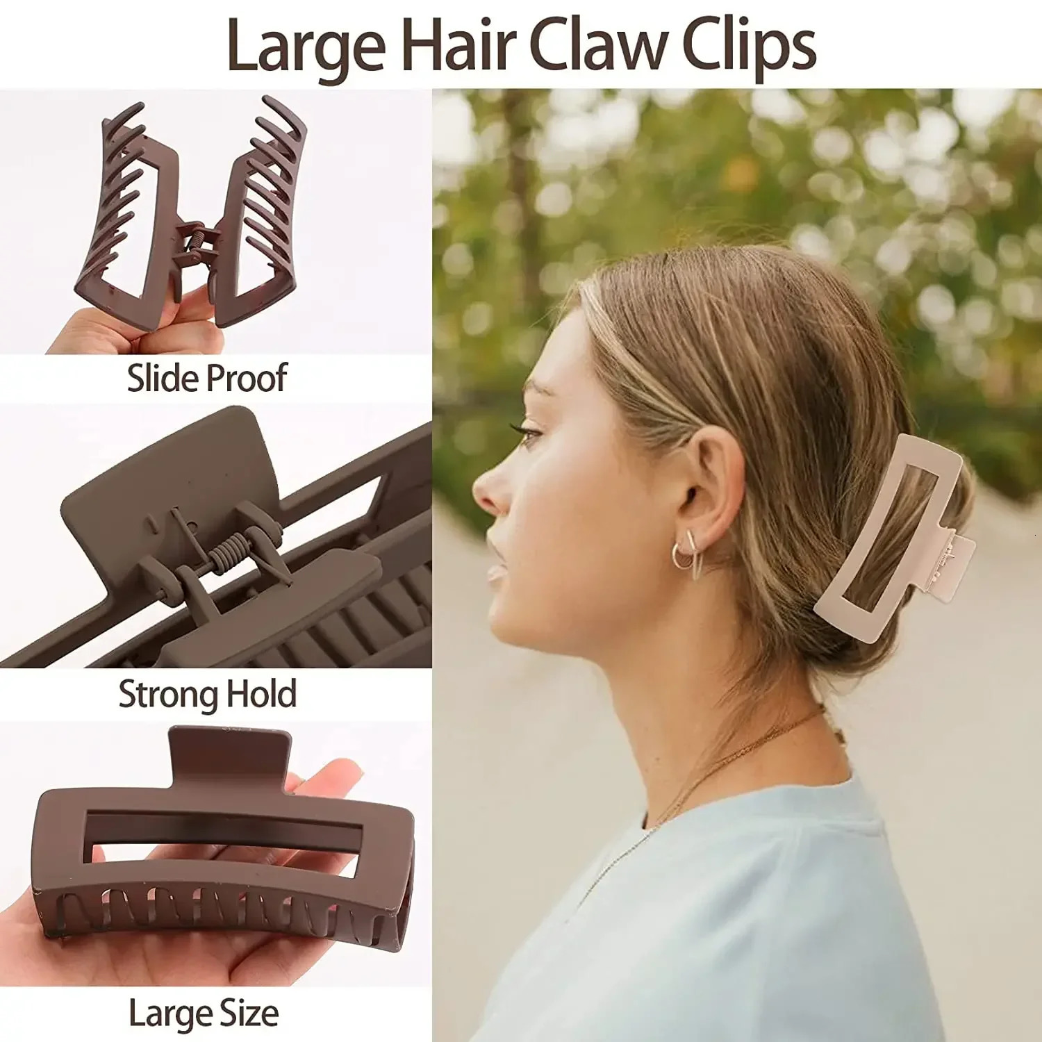 3/4 pieces of womens hair clip black coffee large claw clip ponytail crab bucket fashionable hair accessory gift 250102