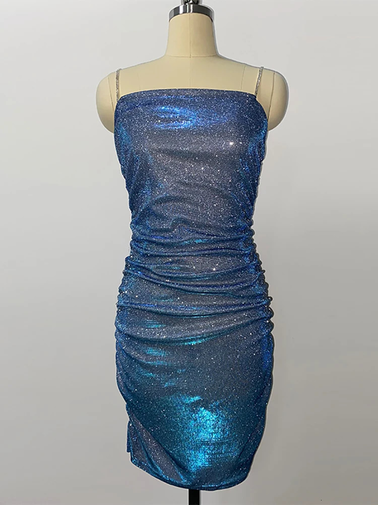 Taruxy Sparkly Party Dres Straps Pleated Sexy Bodycon Mini Dresses Elegant Ladies Sleeveless Evening Vestidos 250103