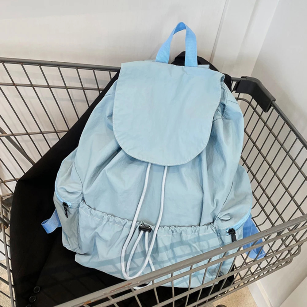 Nylon Drawstring Backpack Outdoor Travel Daypack Large Capacity Casual Rucksack Adjustable Strap Travel Bags for Women 250102
