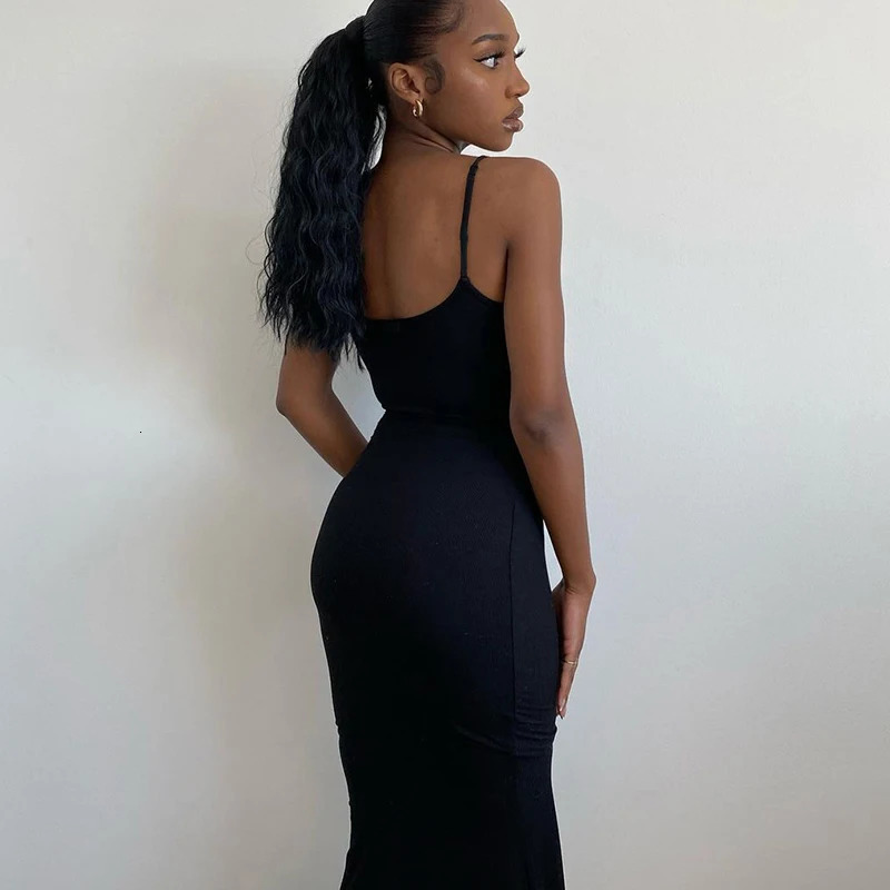 Elegant Bodycon Maxi Dress Womens Summer Sleeveless Backless Sexy Dress Party Club Sun Dress Black Birthday Dress 241230