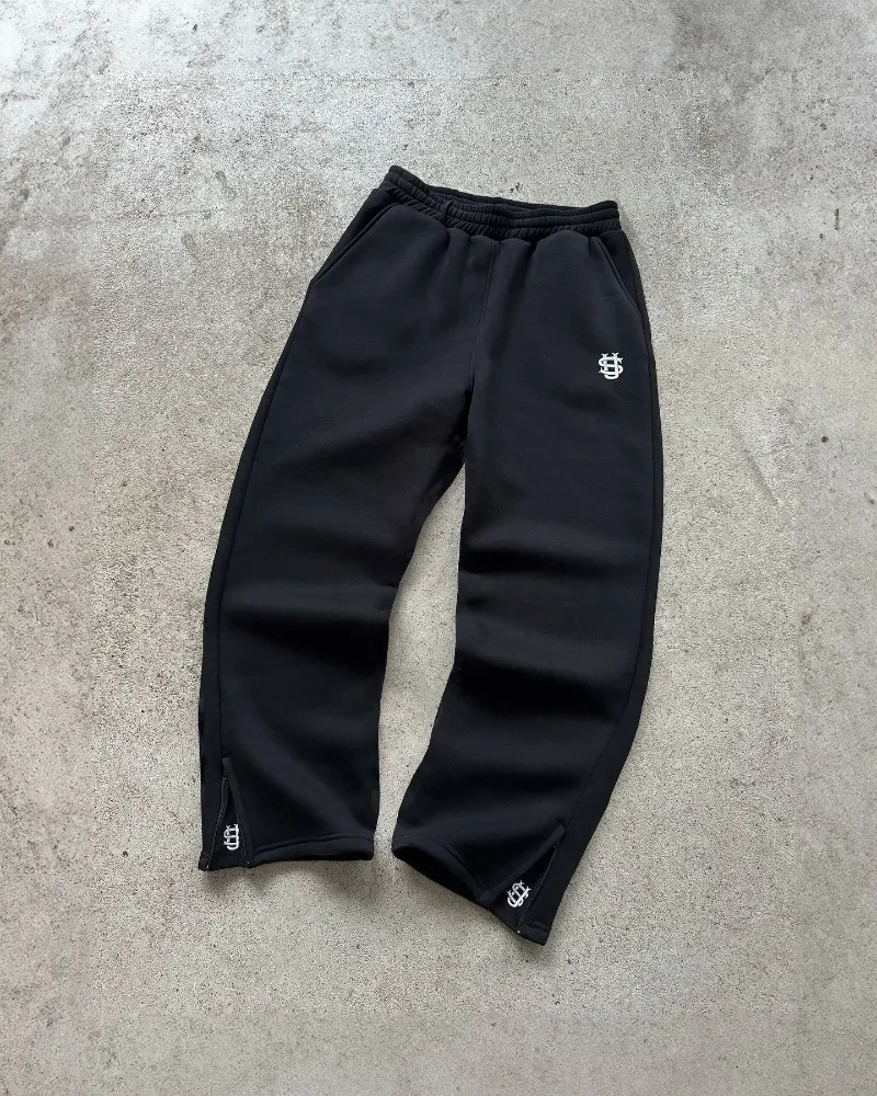 Y2k retro loose straight pants men tracksuit pants personalized pant leg zipper embroidery hip hop Harajuku casual pants 250103