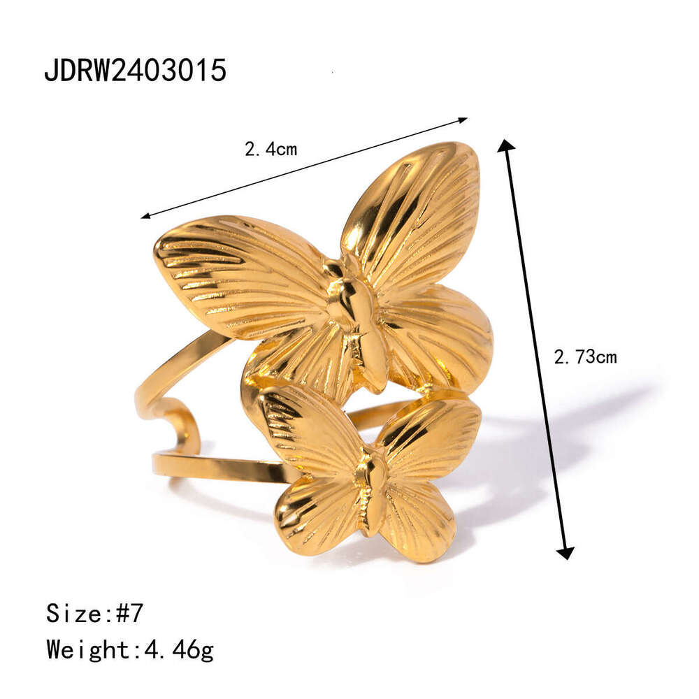 Wanxing INS Wind Combination Open Ring Gold Stainless Steel Five Petal Butterfly Knot and Earrings