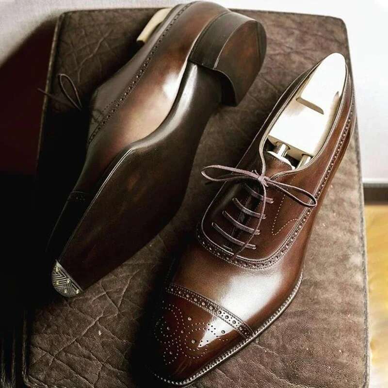 Oxfords for Men Brown Black Business Lace-up Pu Office Brogue Dress atos De Vestir Hombre Mens Shoes