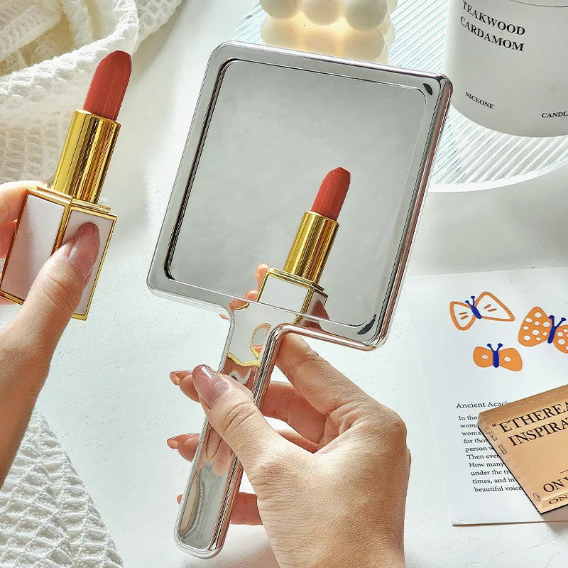 Ins Liquid Shape Square Mirror Mini Hand-Held Desktop Cosmetic Makeup Mirror Travel Metallic Portable Beauty Mirror For Handbag 250103