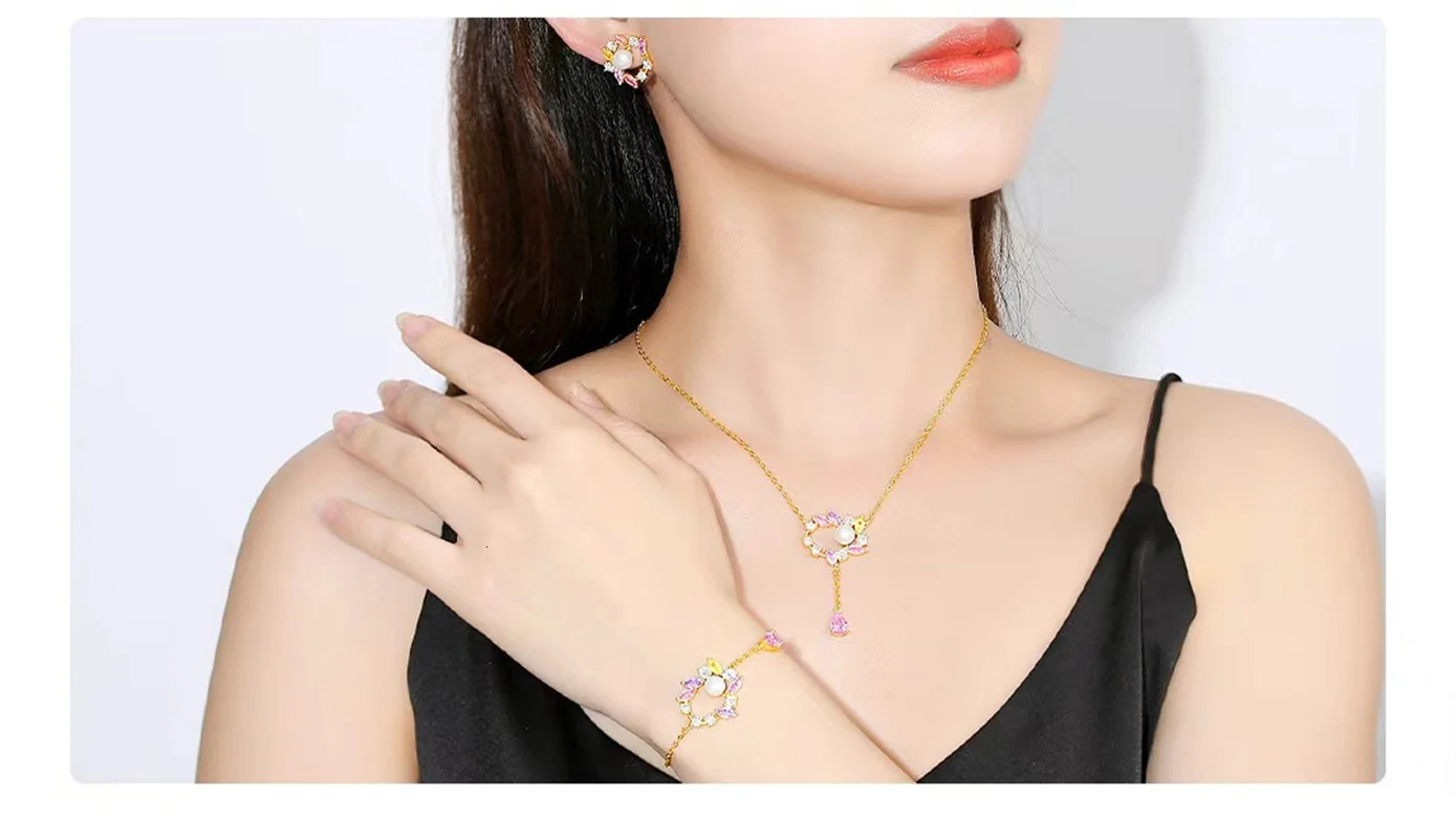 floral necklace for women with a high-end and luxurious fashionable and personalized bracelet earring set 250102