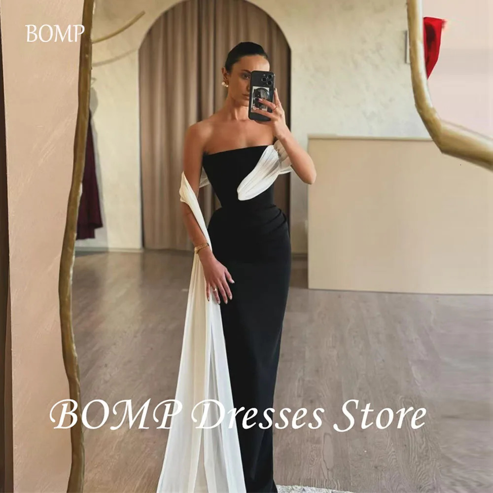 BOMP Arab Womens Evening Dress Black and White Matte Satin Modern Formal Party Dress Ball Dress Festival Dress Customization 250103