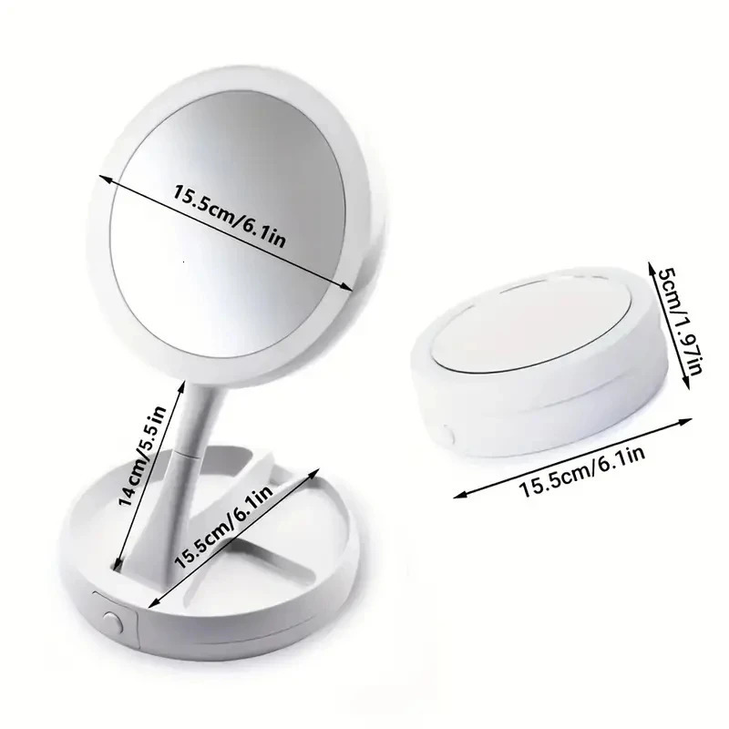 1pc Battery/USB Dual Purpose Double-Sided Mirror LED Makeup Mirror Portable Makeup Mirror Makeup Light With 10XMagnification 250103