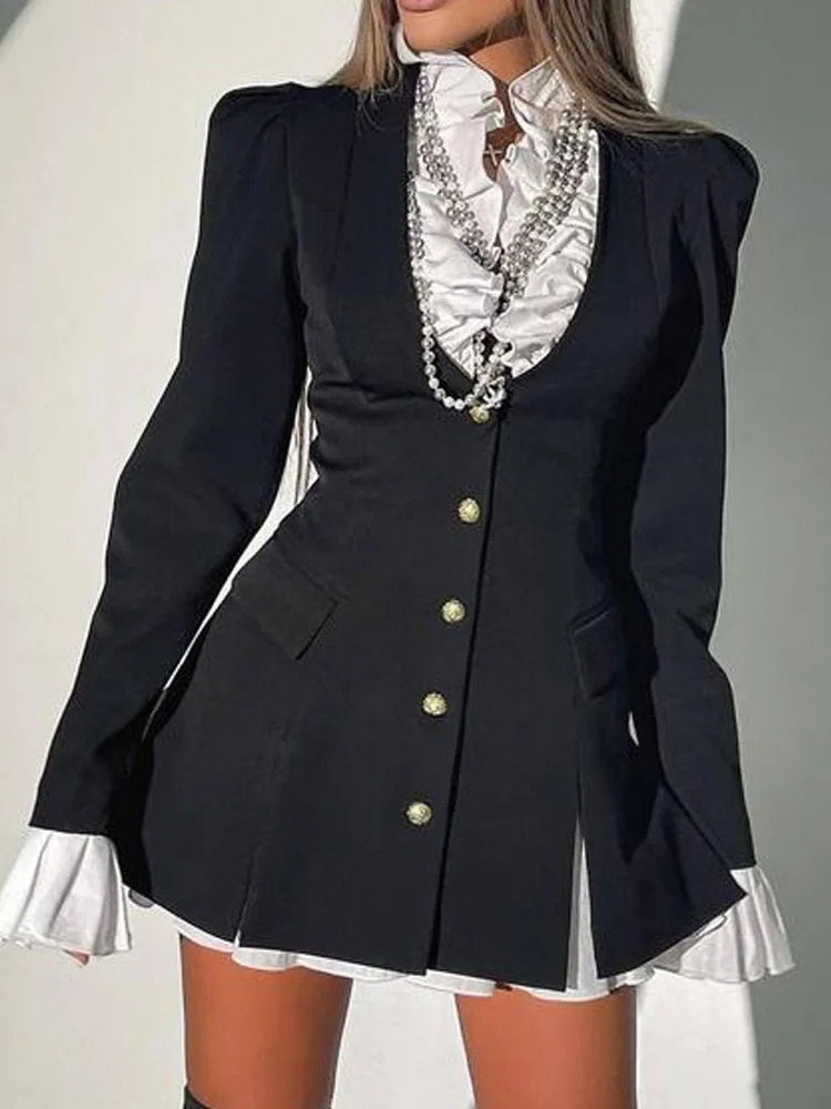 Tossy Ruffled Elegant Pocket Dress Female Pocket Shirts 2 Piece-Set Commute Clothes Autumn Patchwork Dress Women Contrast Dress 250103