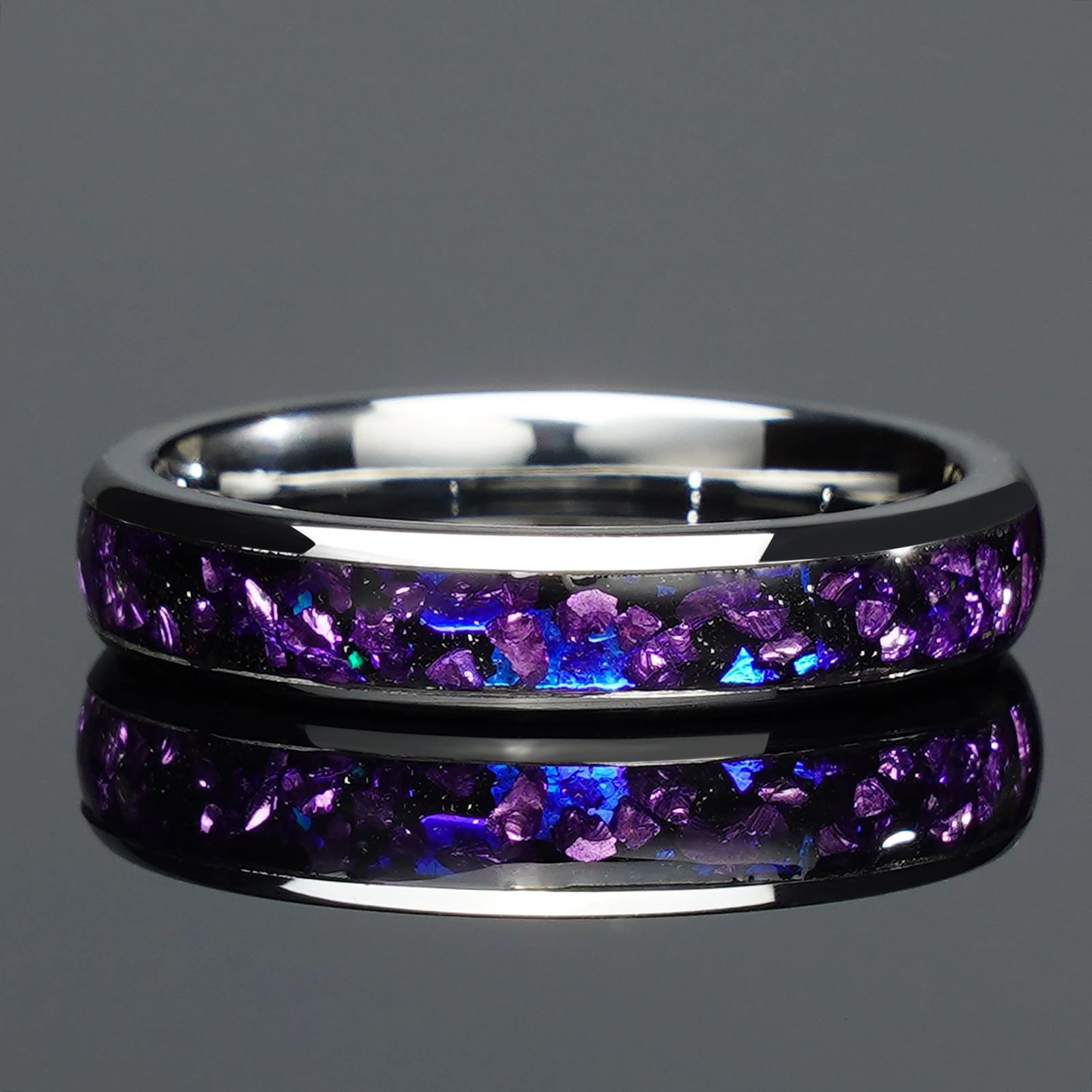 4/8mm Nebula Amethyst Silver Couple set Tungsten Ring Wedding Engagement Band For Him And Her 250103