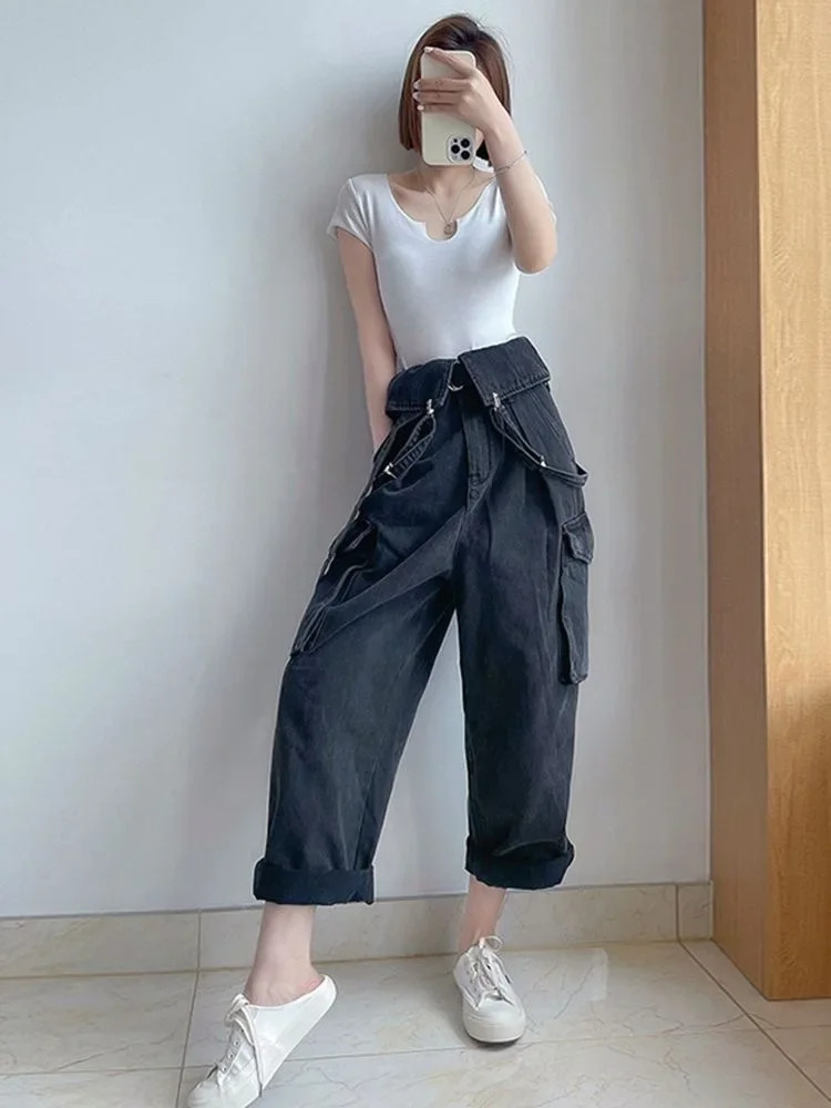 Sexy Denim Overalls Women Vintage Streetwear Jumpsuits Female Korean Fashion Straight Loose Wide Leg Casual Jeans Pants 241230