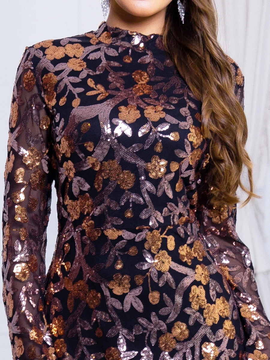 Romagic Full Sleeve Glitter Cocktail Ball Dress Mermaid Celebrity Evening Dress Party Dress Long Women 250103
