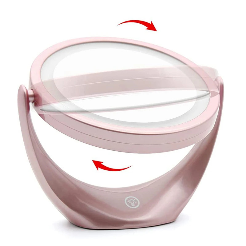 Pink LED Makeup Mirror 5X Magnifying Double-Sided Portable Travel Vanity Mirror with Lights 3 Levels Adjustable Brightness 250103