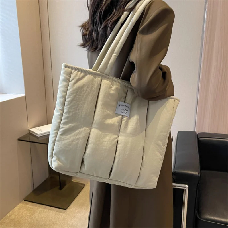 Fashion Cotton Padded Handbag Tote Bag Womens Satchel Female Shoulder Bags Quilted Shopper Bag Purse Bolsa Hobo 250102